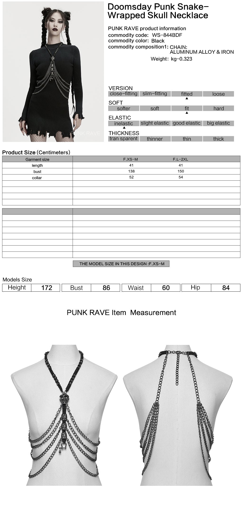 Punk Rave Doomsday Punk Snake-Wrapped Skull Necklace