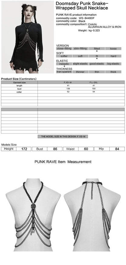 Punk Rave Doomsday Punk Snake-Wrapped Skull Necklace