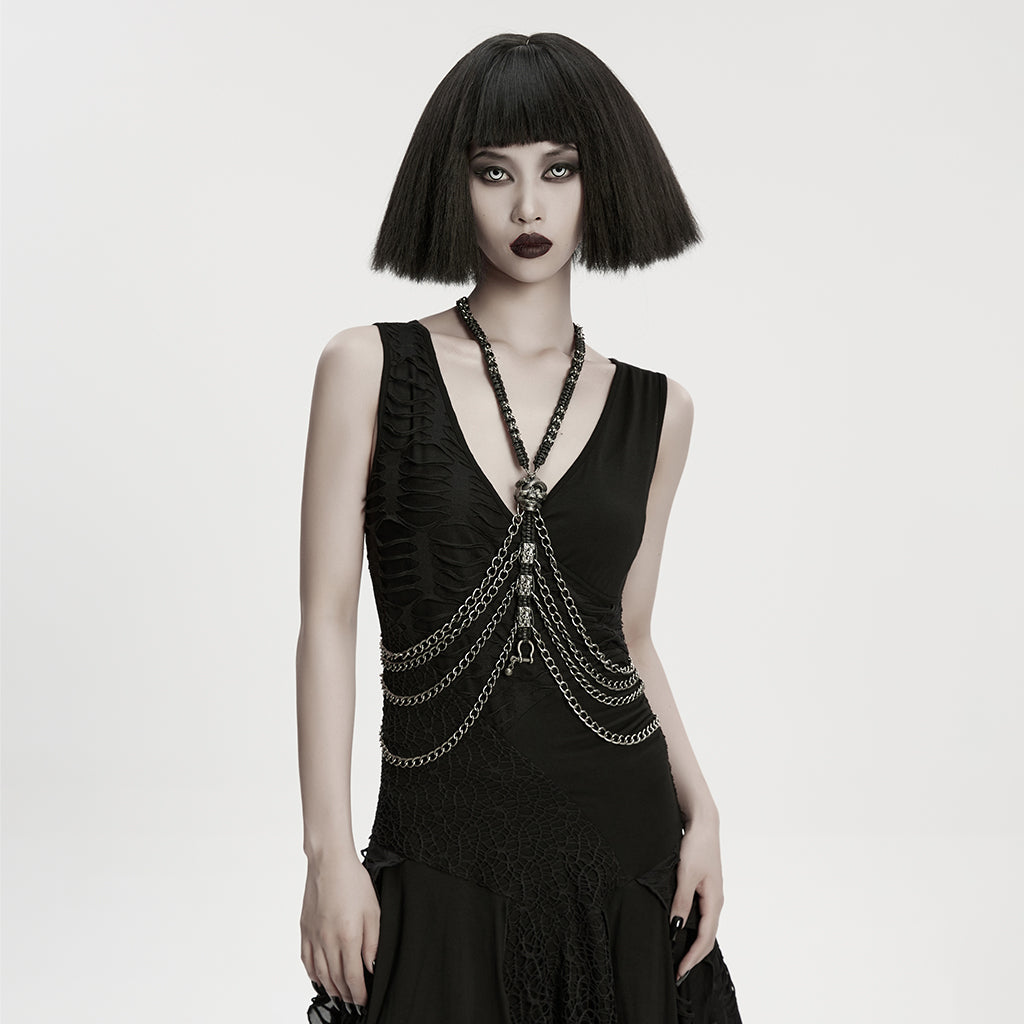 Punk Rave Doomsday Punk Snake-Wrapped Skull Necklace