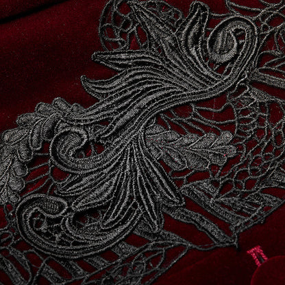 Punk Rave Nerezza Goth Mid-Length Embroidered Velvet Coat in Red
