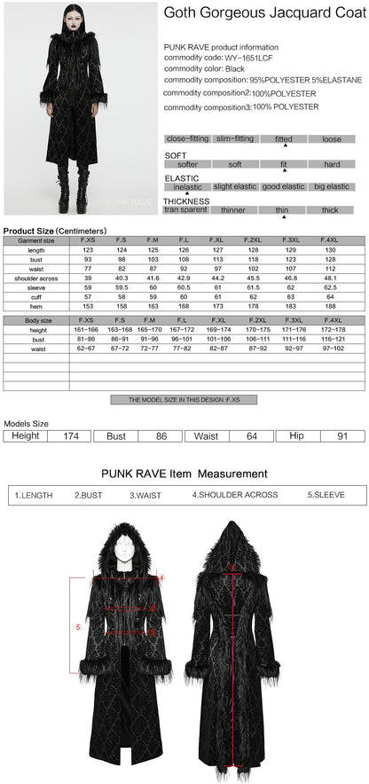 Punk Rave Morrigan Goth Gorgeous Jacquard Coat - Black