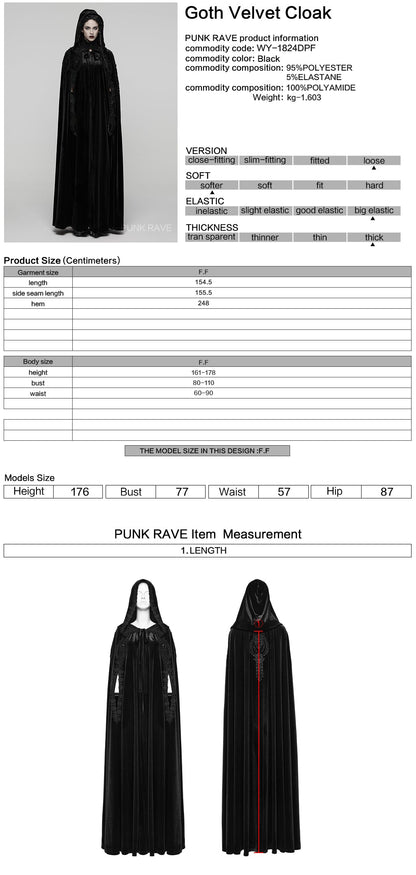 Punk Rave Goth Velvet Cloak – Black
