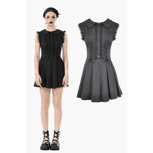 Dark In Love Gwendolyn Lace Panel Goth Mini Dress in Black