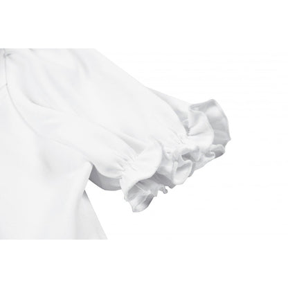 Dark in Love Elysia Ruffle Bib Puff Sleeve Goth Blouse in White