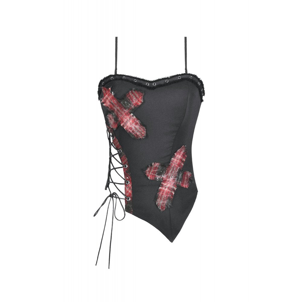 Dark in Love Punk Plaid Cross Strap Top