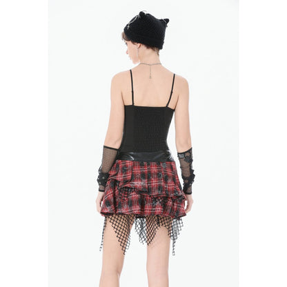 Dark in Love Linnea Plaid Mesh Layered Skirt