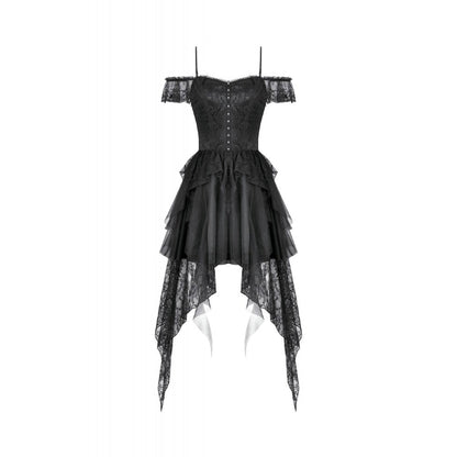 Dark in Love Morgana Gothic Off-Shoulder Lace Hem Dress