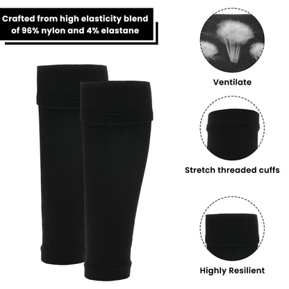 Adults Black Football Leg Sleeve Socks Compression Support Fits Over Shin Pads Breathable & Secure for Training Running by Sock Stack