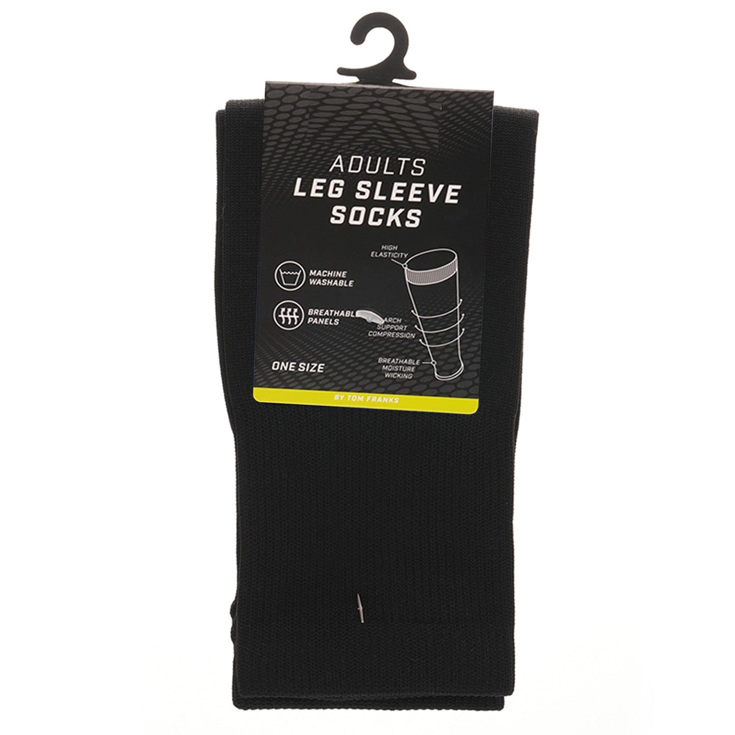 Adults Black Football Leg Sleeve Socks Compression Support Fits Over Shin Pads Breathable & Secure for Training Running by Sock Stack