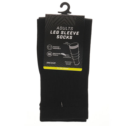 Adults Black Football Leg Sleeve Socks Compression Support Fits Over Shin Pads Breathable & Secure for Training Running by Sock Stack