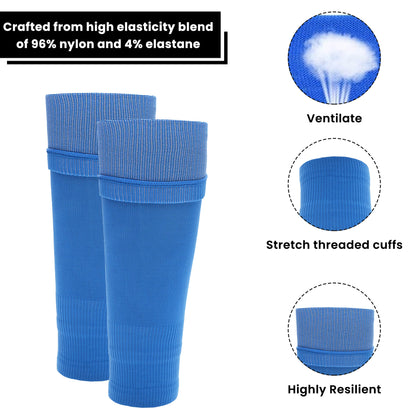 Adults Blue Football Leg Sleeve Socks Compression Support Fits Over Shin Pads Breathable & Secure for Training Running by Sock Stack