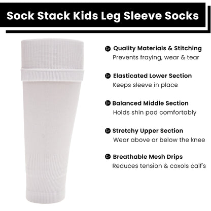 Adults White Football Leg Sleeve Socks Compression Support Fits Over Shin Pads Breathable & Secure for Training Running by Sock Stack