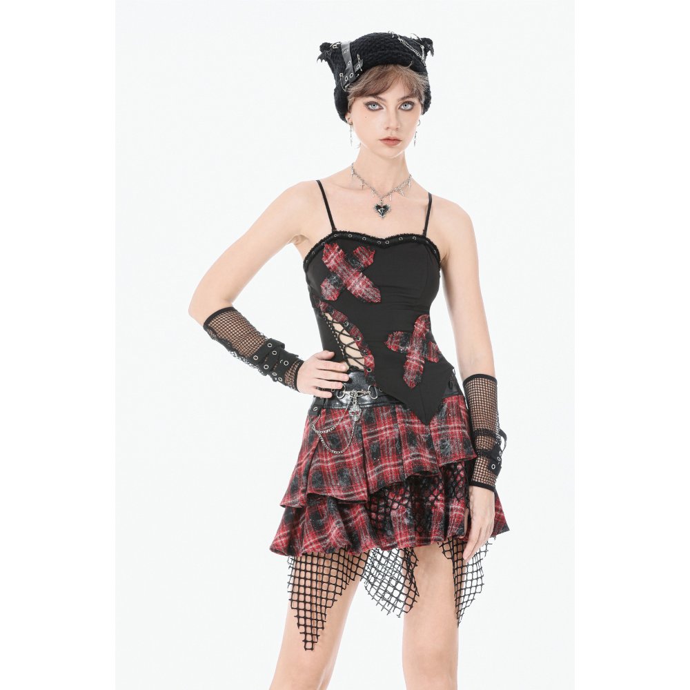 Dark in Love Punk Plaid Cross Strap Top