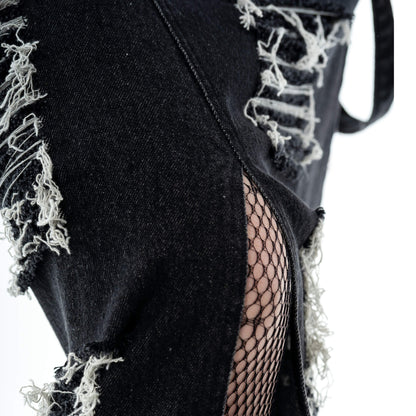 Vixxsin Runa Distressed Denim Maxi Skirt – Black Stonewash