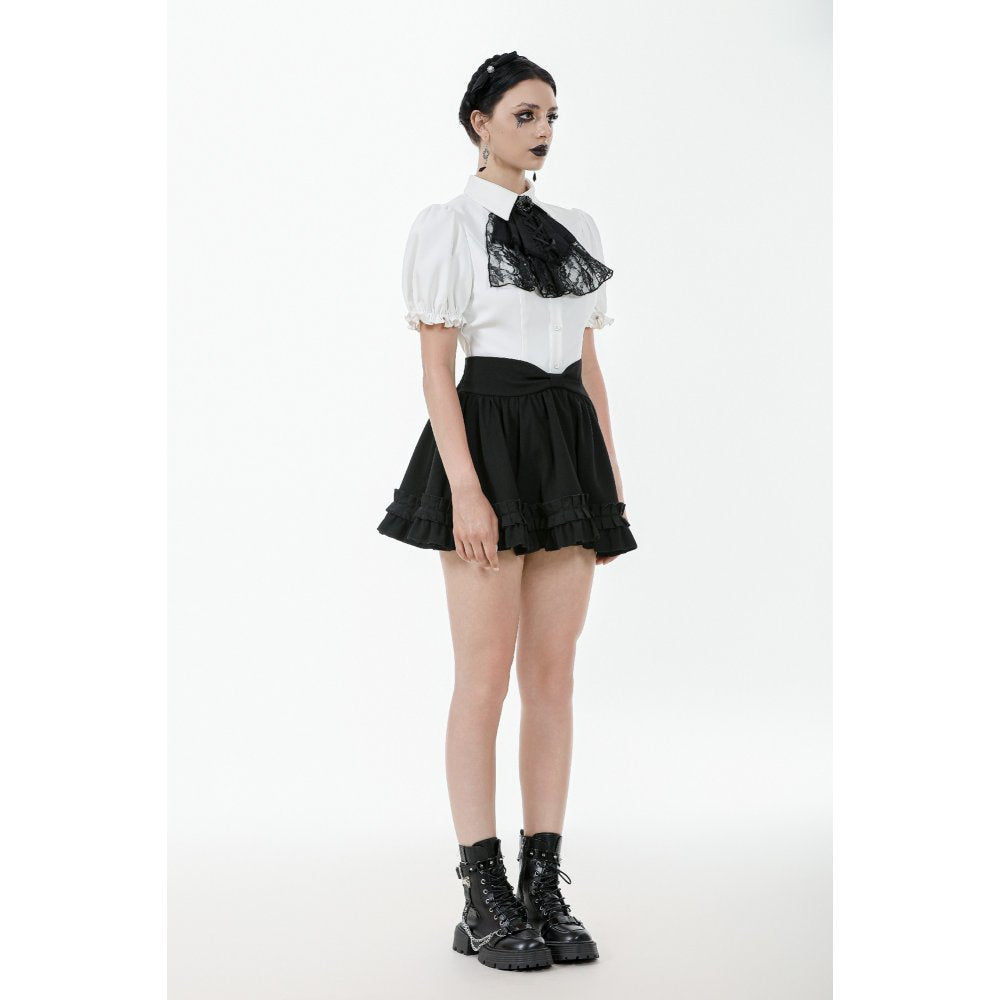Dark in Love Elysia Ruffle Bib Puff Sleeve Goth Blouse in White