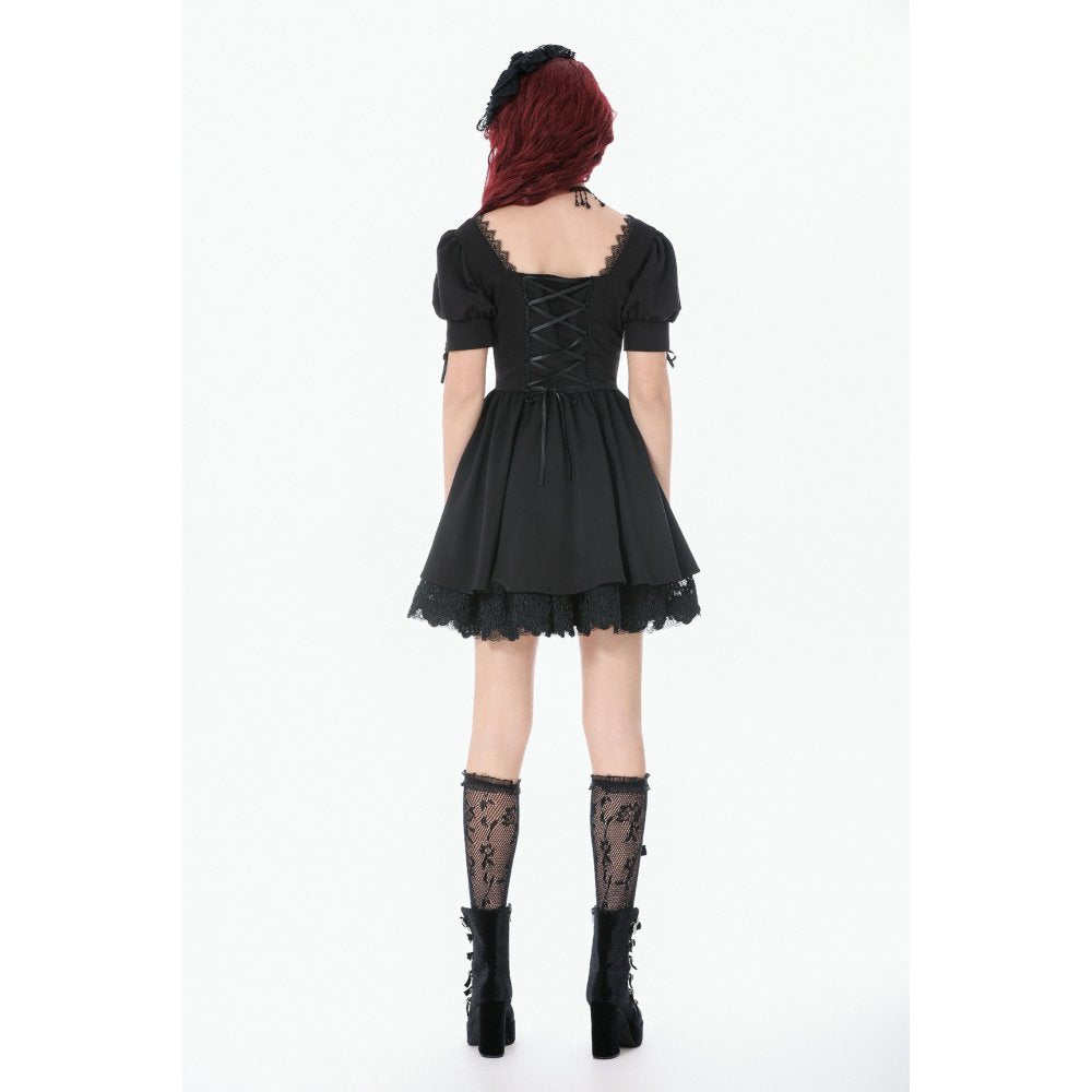 Dark in Love Gothic Lace Square-Neck Puff Sleeve Dress