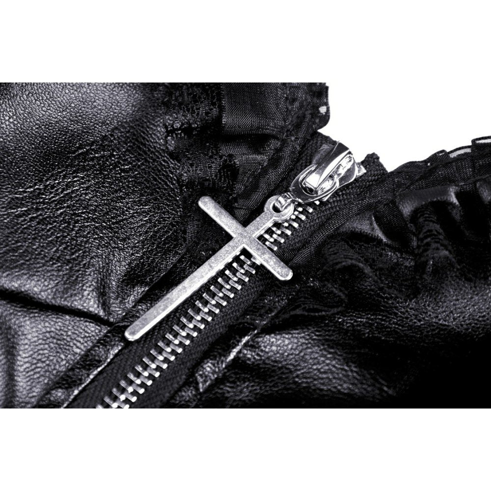 Dark In Love Goth Womenswear Ariella Strap Dress in Black Faux Leather with Ruffles