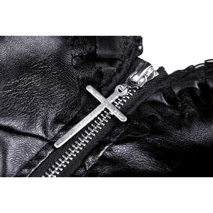 Dark In Love Goth Womenswear Ariella Strap Dress in Black Faux Leather with Ruffles