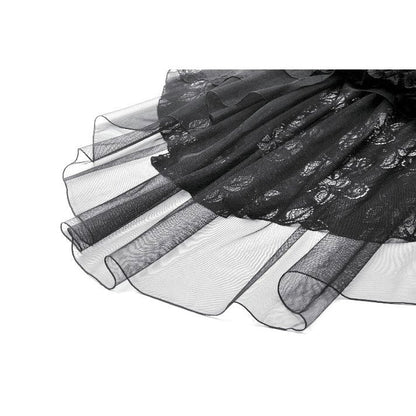 Dark in Love Belladonna Tiered Lace High-Low Goth Skirt in Black