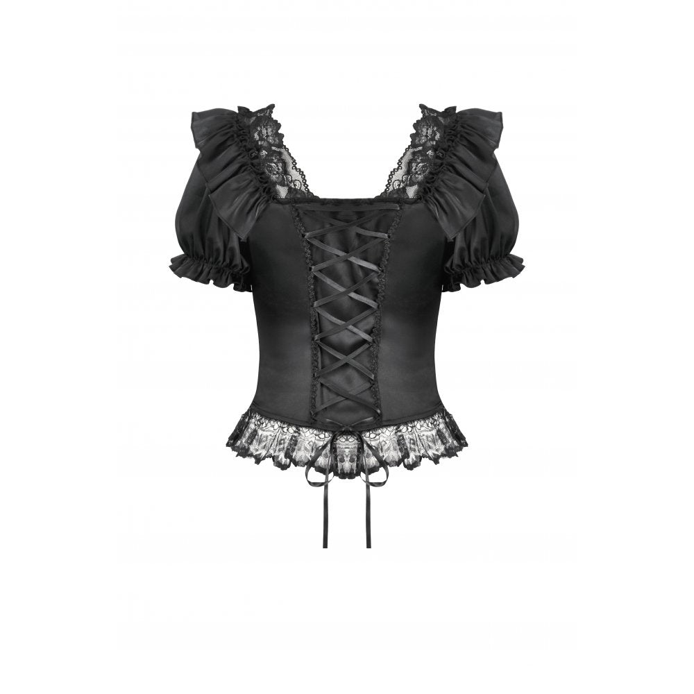 Dark in Love Seraphina Ruched Puff Sleeve Corset Top in Black