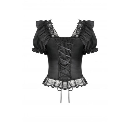 Dark in Love Seraphina Ruched Puff Sleeve Corset Top in Black