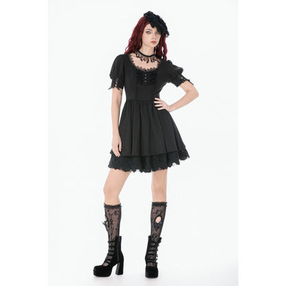 Dark in Love Gothic Lace Square-Neck Puff Sleeve Dress