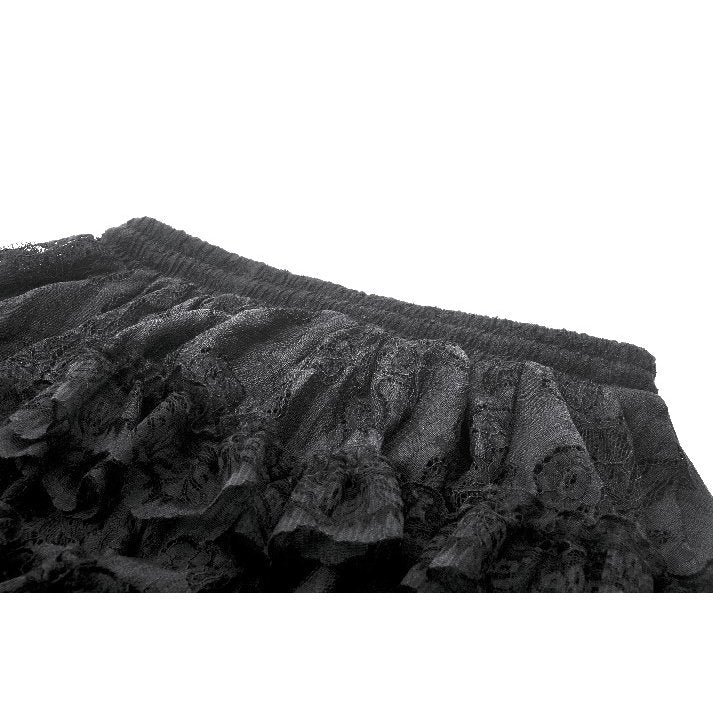 Dark in Love Belladonna Tiered Lace High-Low Goth Skirt in Black