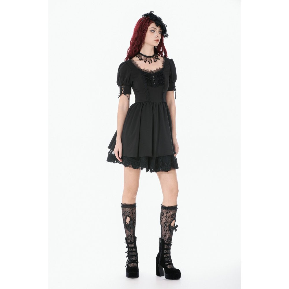 Dark in Love Gothic Lace Square-Neck Puff Sleeve Dress