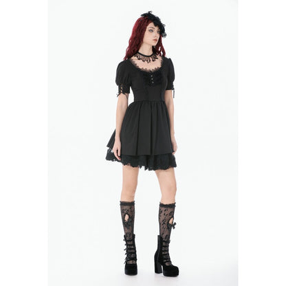 Dark in Love Gothic Lace Square-Neck Puff Sleeve Dress