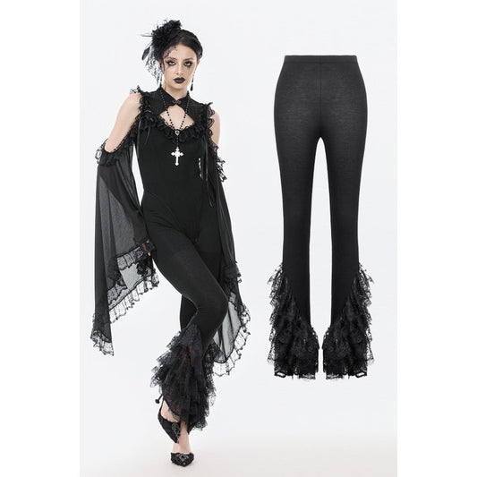 Dark in Love Goth Flare Leggings with Lace Frills