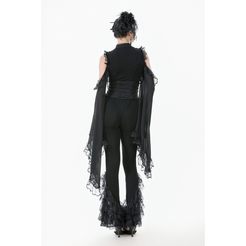 Dark in Love Goth Flare Leggings with Lace Frills