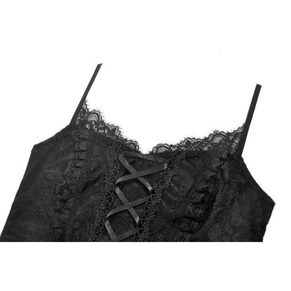 Dark in Love Black Lace Court Lace-Up Camisole