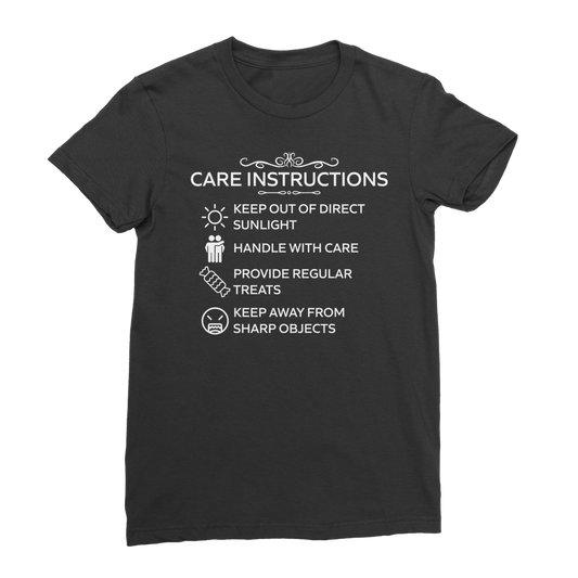 Care Instructions White Print Classic T‑Shirt | Funny Unisex Cotton Tee