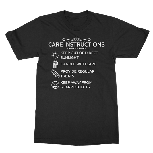 Care Instructions White Print Classic Heavy Cotton T‑Shirt | Funny Unisex Tee 185gsm