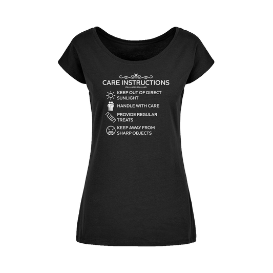 Care Instructions White Print Wide Neck Women’s Cotton T-Shirt