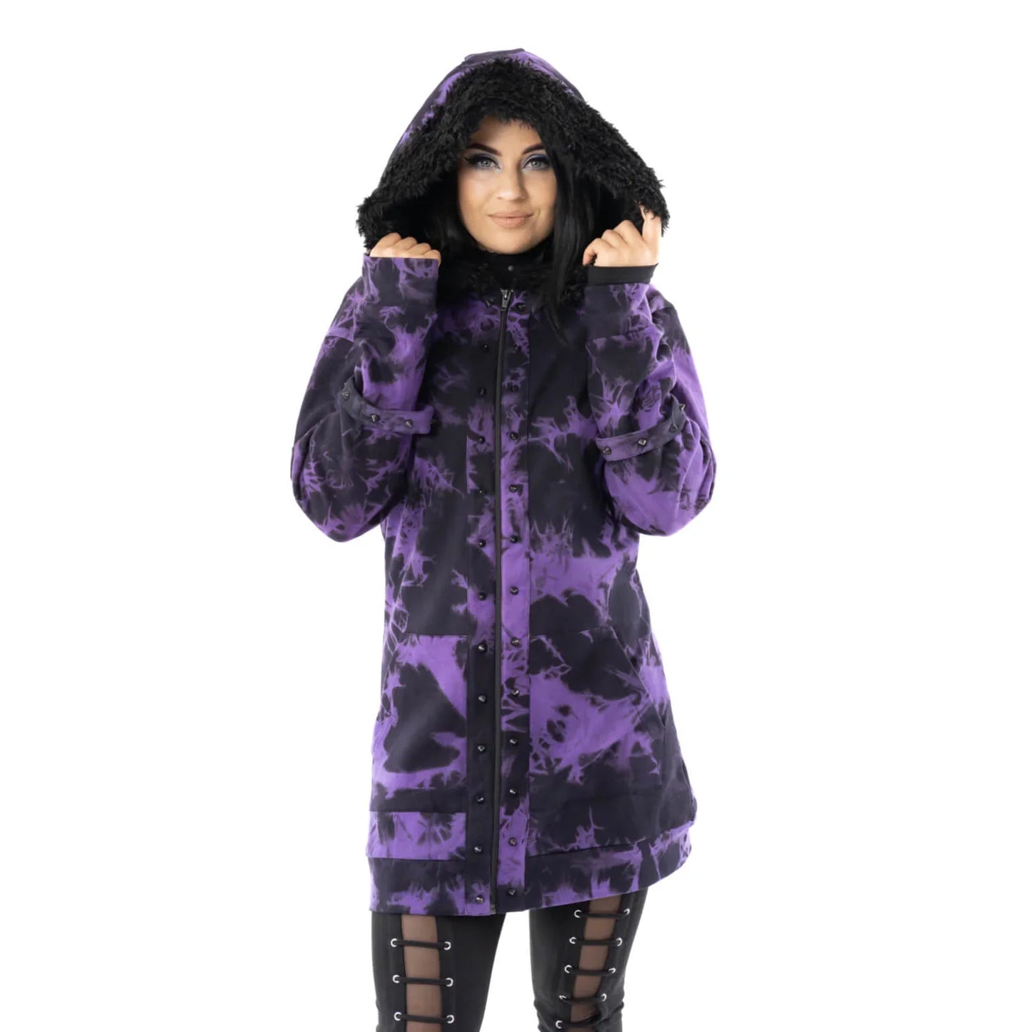 Heartless Catriona Black and Purple Tie Dye Hooded Jacket