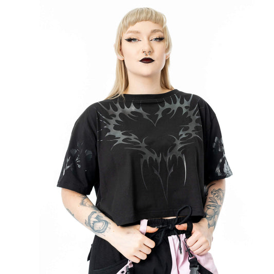Chemical Black Ceil Crop Top – Ladies Black Gothic Cotton Crop Tee