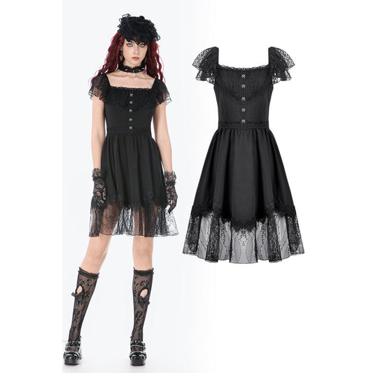 Dark in Love Black Gothic Sweet Bow Lace Lolita Dress