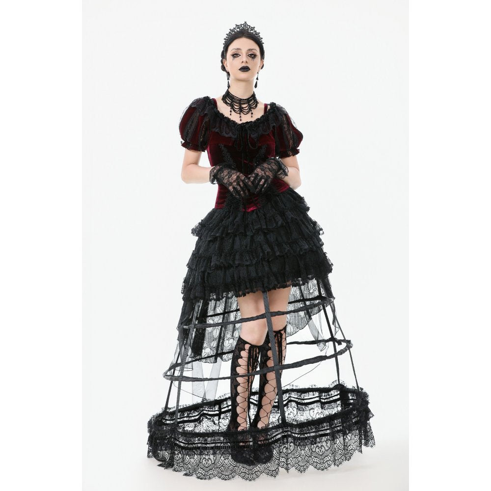 Dark in Love Gothic Hoop Cage Skirt with Lace Trim in Black