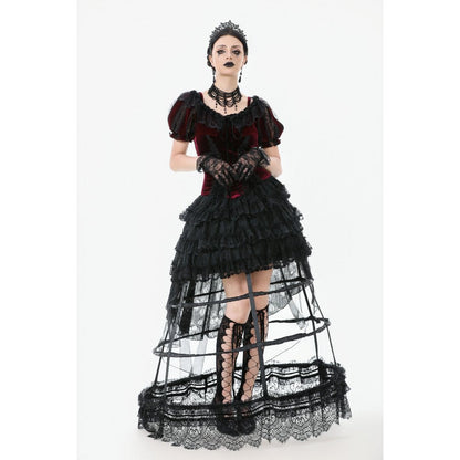 Dark in Love Gothic Hoop Cage Skirt with Lace Trim in Black