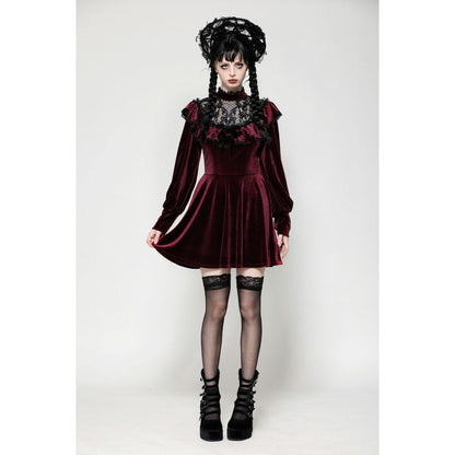 Dark in Love Verity Burgundy Velvet Dress with Black Gothic Lace