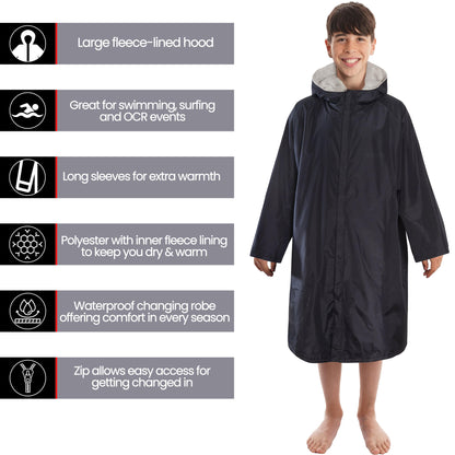 Changing Robe Kids Unisex Hooded Coat Black/Grey Windproof Waterproof Quick Dry for Beach Surfing Swimming by Heatwave Thermalwear
