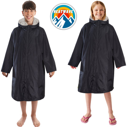 Changing Robe Kids Unisex Hooded Coat Black/Grey Windproof Waterproof Quick Dry for Beach Surfing Swimming by Heatwave Thermalwear
