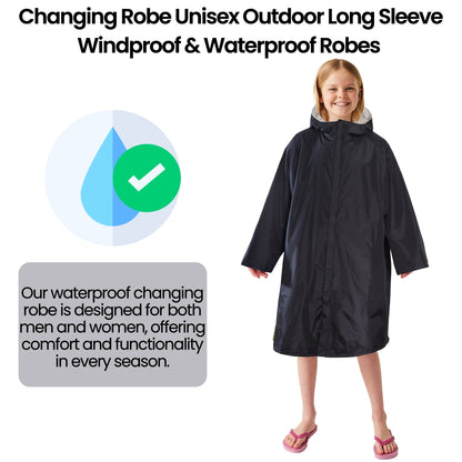 Changing Robe Kids Unisex Hooded Coat Black/Grey Windproof Waterproof Quick Dry for Beach Surfing Swimming by Heatwave Thermalwear