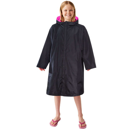 Changing Robe Kids Unisex Hooded Coat Black/Pink Windproof Waterproof Quick Dry for Beach Surfing Swimming by Heatwave Thermalwear