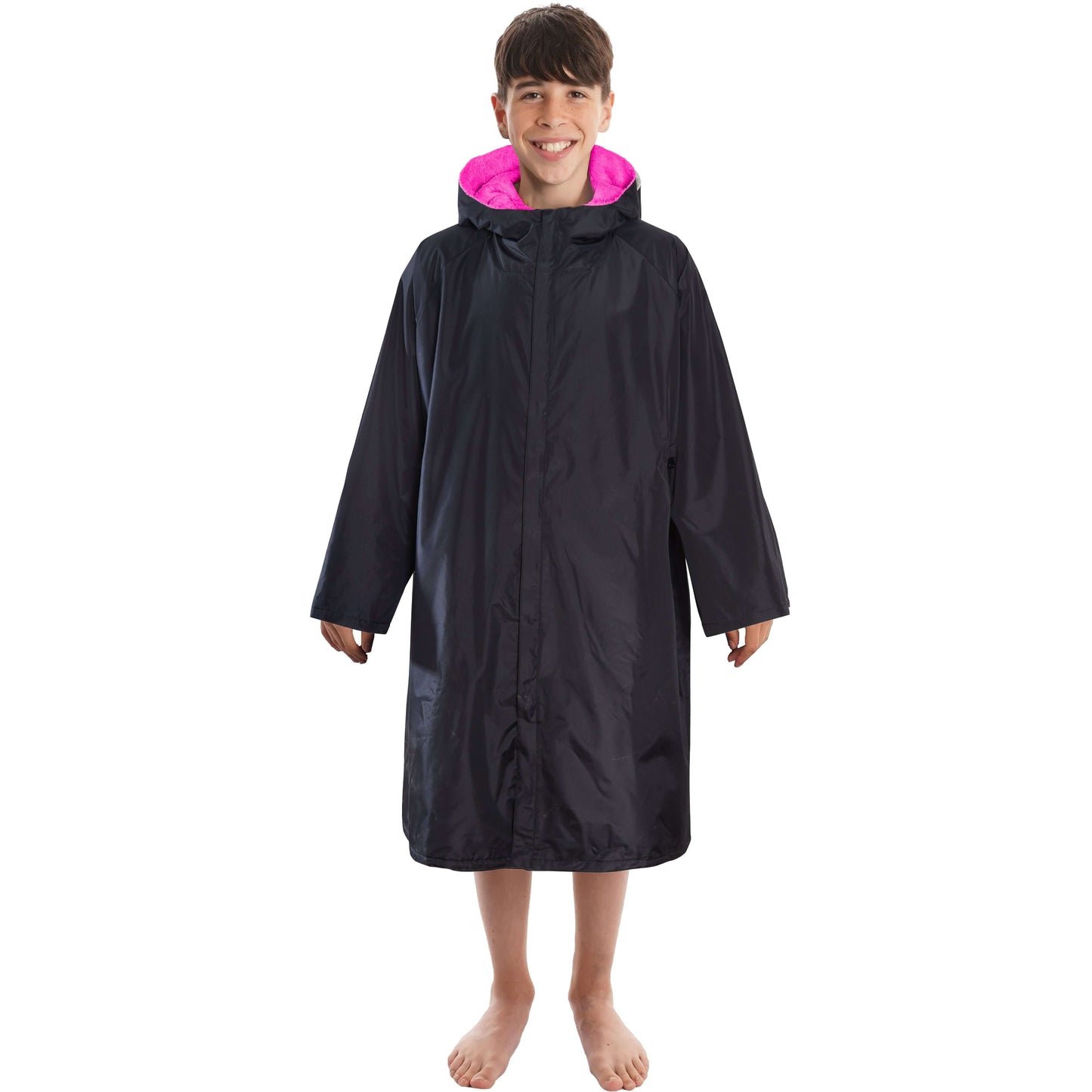 Changing Robe Kids Unisex Hooded Coat Black/Pink Windproof Waterproof Quick Dry for Beach Surfing Swimming by Heatwave Thermalwear