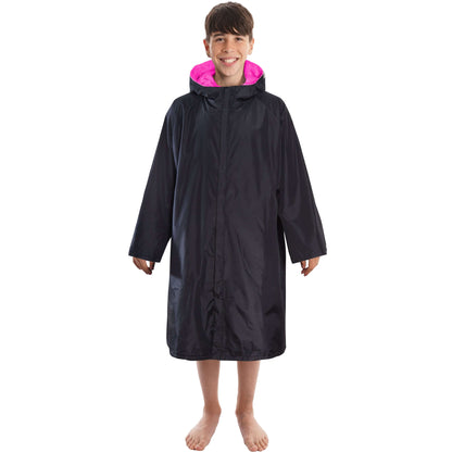 Changing Robe Kids Unisex Hooded Coat Black/Pink Windproof Waterproof Quick Dry for Beach Surfing Swimming by Heatwave Thermalwear