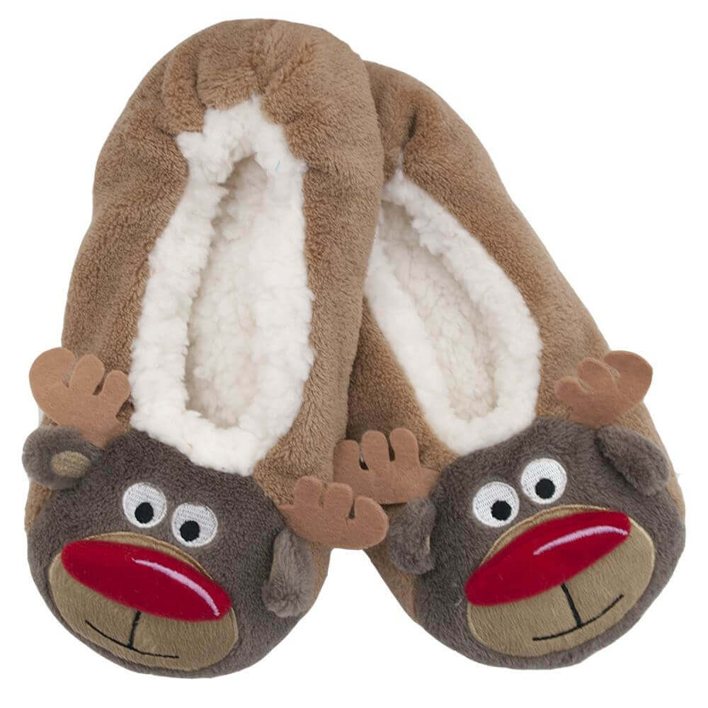 Christmas Women's Fluffy Thermal Slipper Socks with Non-Slip Grips Reindeer and Santa Designs Thick Flannel Fleece Sherpa Lining for Comfort and Warmth UK Sizes 4-7 by Sock Stack