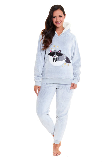 Cuddly Raccoon Fleece Hooded Pyjama Set for Women and Girls Super Soft Sherpa Lined Nightwear Ideal Mother Daughter Gift Cosy Boutique by Daisy Dreamer