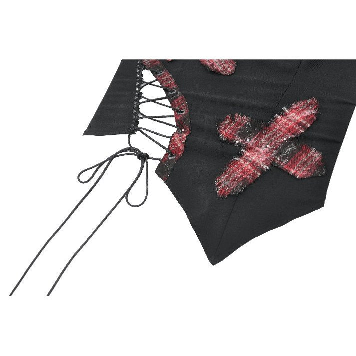 Dark in Love Punk Plaid Cross Strap Top